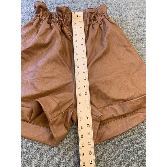 Ronny Kobo Women Large Brown Faux Leather Paperbag Shorts - Picture 7 of 13